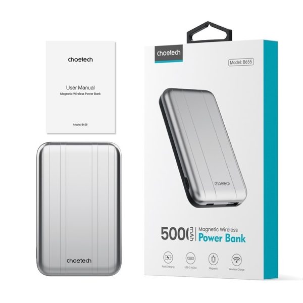 CHOETECH B655-SL 5000mAh Magnetic Wireless Power Bank 10W (Silver) - Image 9