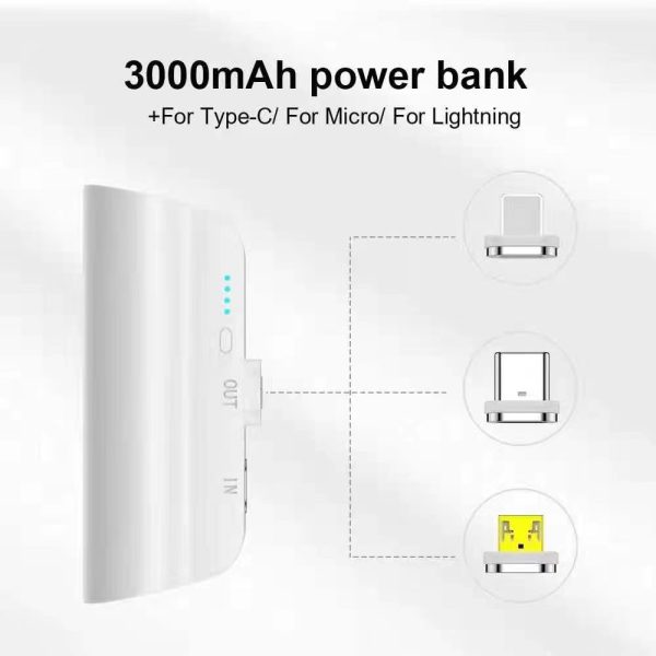 CHOETECH B660-WH 3000mAh Mini Power Bank with 3 Magnetic Connectors (White) - Image 2