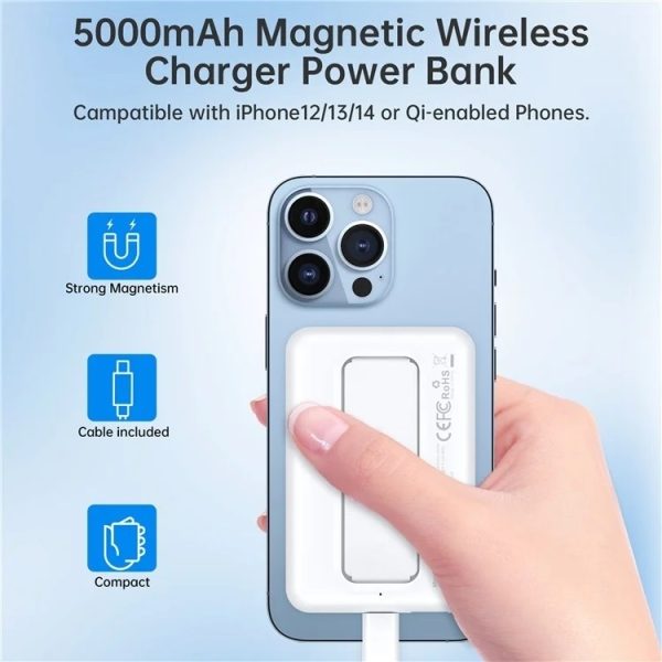 CHOETECH B662-WH USB-A + USB-C + Wireless Magnetic Power bank 5000mAh (White) - Image 5