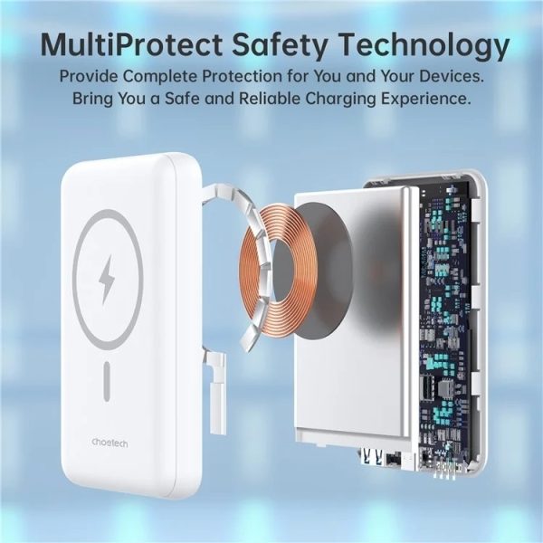 CHOETECH B662-WH USB-A + USB-C + Wireless Magnetic Power bank 5000mAh (White) - Image 6