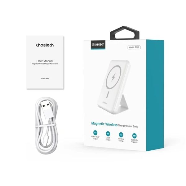 CHOETECH B662-WH USB-A + USB-C + Wireless Magnetic Power bank 5000mAh (White) - Image 9