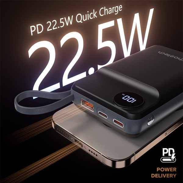 CHOETECH B696-BK 20000mAh 22.5W USB-A + USB-C x 2 + MagLeap Wireless Charge Power Bank Black - Image 3