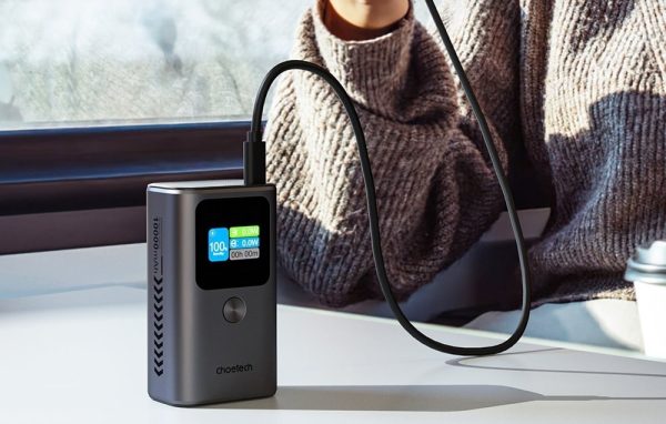 CHOETECH B701-GY 10000mAh PD30W USB-A + USB-C x 2, 3-Port & TFT Display Power Bank - Image 4