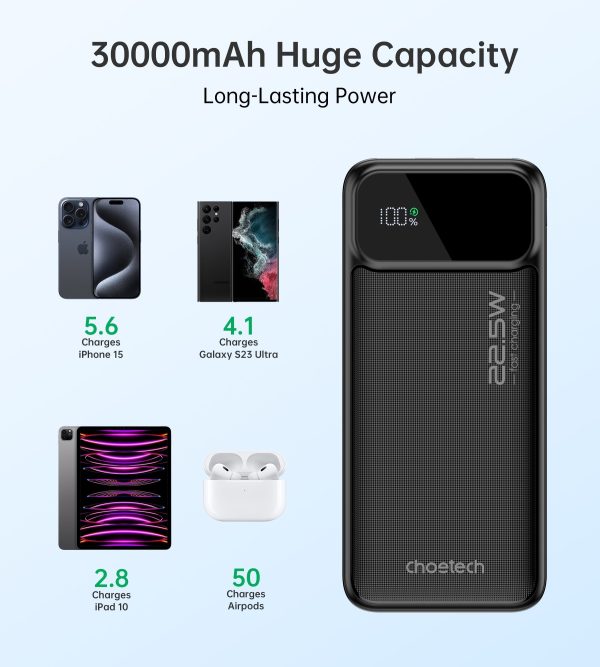 CHOETECH B730 30000mAh Power Bank PD22.5W with Digital Display - Image 6