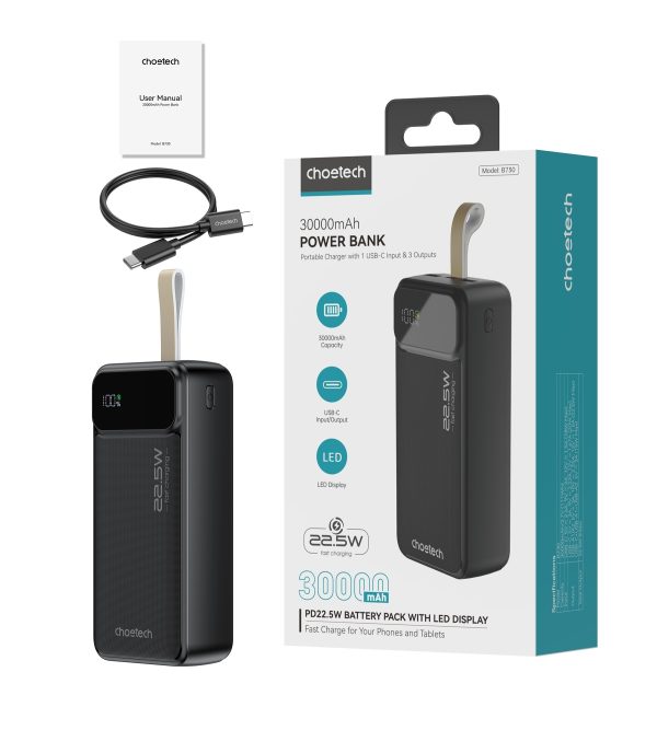 CHOETECH B730 30000mAh Power Bank PD22.5W with Digital Display - Image 11