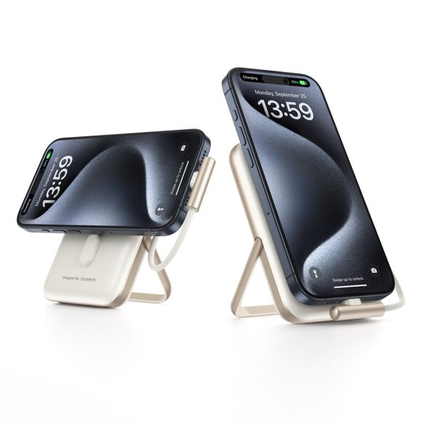 CHOETECH B735-WH 10000mAh 20W MagLeap Wireless Power Bank White with Phone Holder and Build-in Cable - Image 2