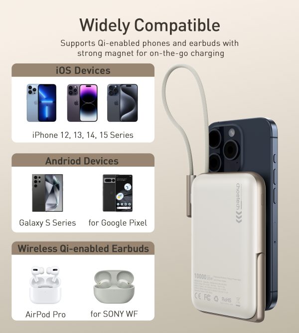CHOETECH B735-WH 10000mAh 20W MagLeap Wireless Power Bank White with Phone Holder and Build-in Cable - Image 4