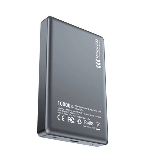 CHOETECH B739-BK 20W Slim USB-C 10000mAh Magnetic Power Bank - Black - Image 2