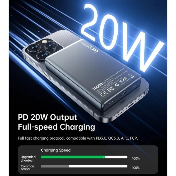 CHOETECH B739-BK 20W Slim USB-C 10000mAh Magnetic Power Bank - Black - Image 4