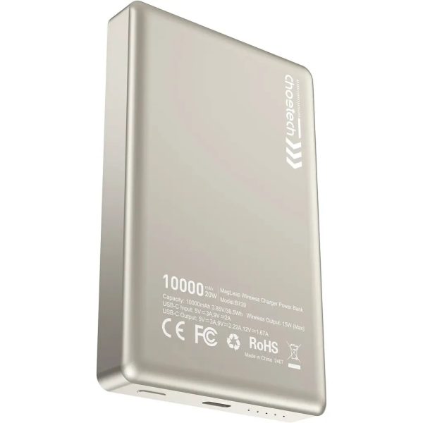 CHOETECH B739-WH 20W Slim USB-C 10000mAh Magnetic Power Bank - White - Image 2