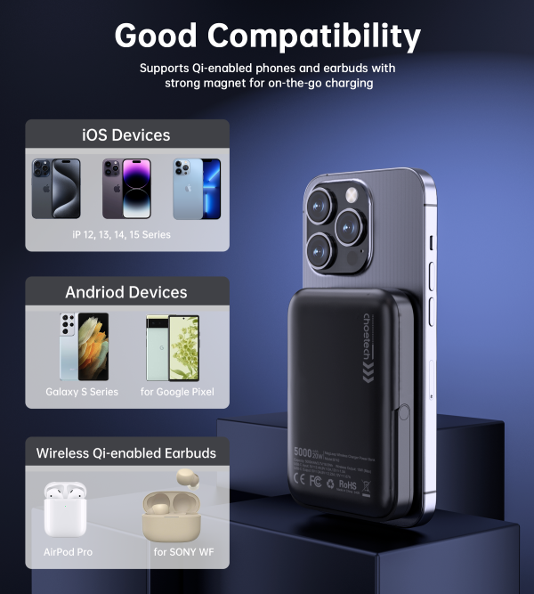 CHOETECH B743-BK 10000mAh PD20W Magnetic Power Bank with Holder Black - Image 10