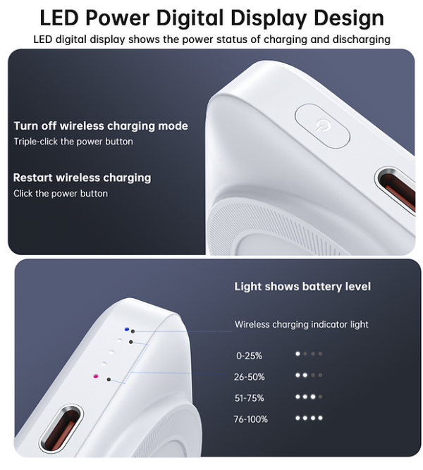 CHOETECH B743-WH 10000mAh PD20W Magnetic Power Bank with Holder White - Image 4