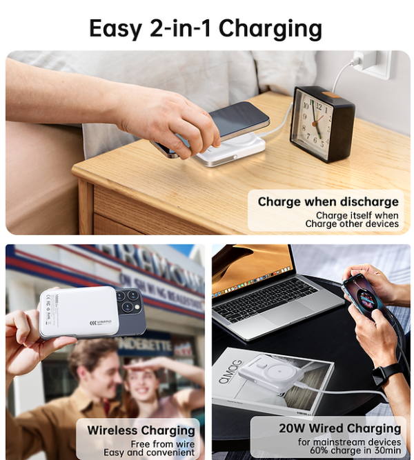 CHOETECH B743-WH 10000mAh PD20W Magnetic Power Bank with Holder White - Image 6