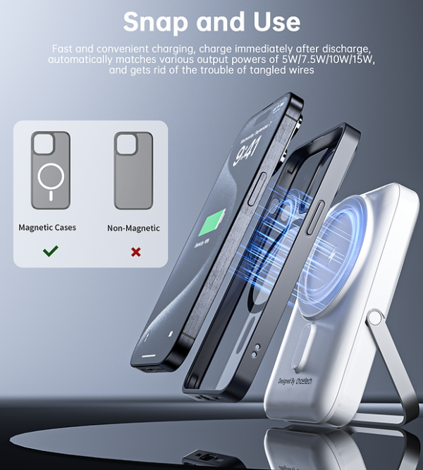 CHOETECH B743-WH 10000mAh PD20W Magnetic Power Bank with Holder White - Image 8