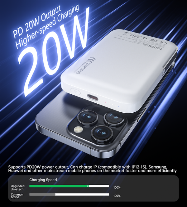 CHOETECH B743-WH 10000mAh PD20W Magnetic Power Bank with Holder White - Image 10