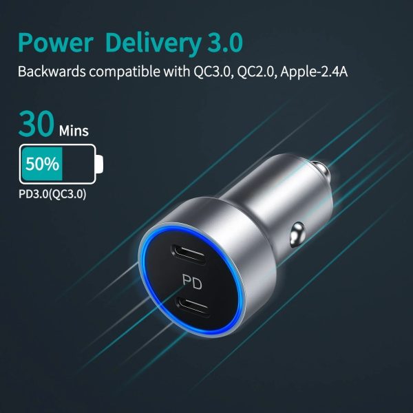 CHOETECH C0054-SL Dual Port PD 40W USB-C Car Charger Adapter Silver - Image 2