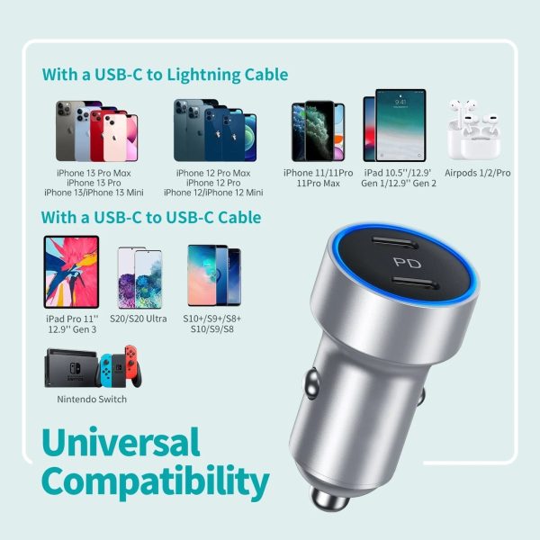 CHOETECH C0054-SL Dual Port PD 40W USB-C Car Charger Adapter Silver - Image 3
