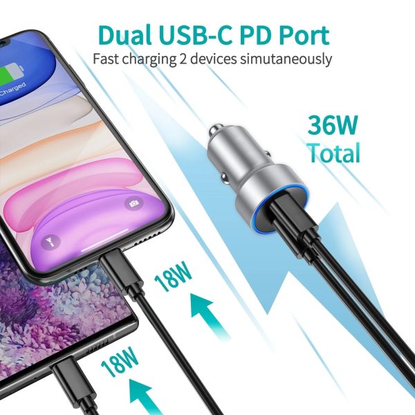 CHOETECH C0054-SL Dual Port PD 40W USB-C Car Charger Adapter Silver - Image 4