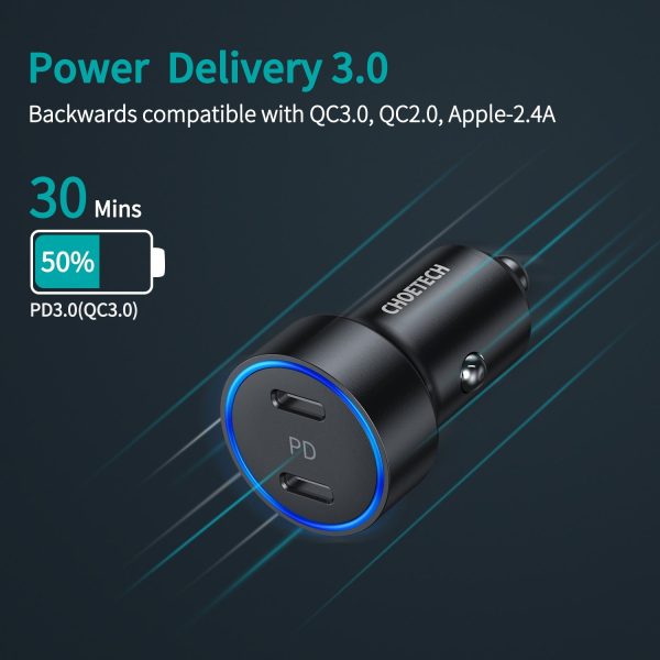 CHOETECH C0054 2-Port 40W USB-C Car Charger Adapter - Image 3