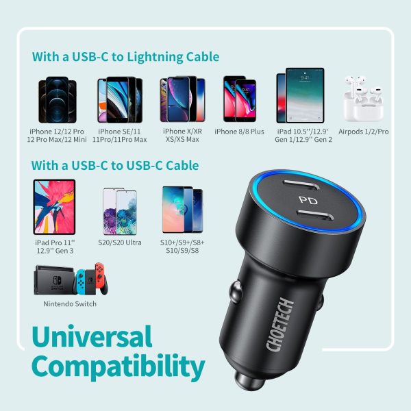 CHOETECH C0054 2-Port 40W USB-C Car Charger Adapter - Image 2