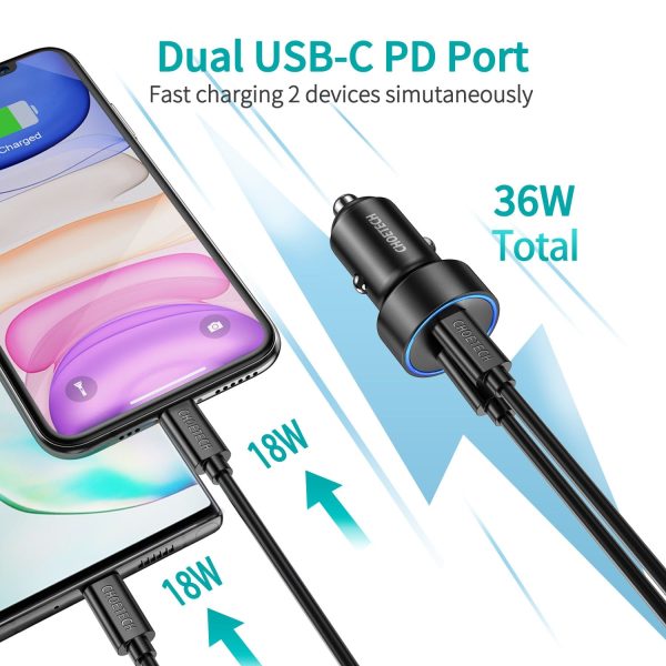 CHOETECH C0054 2-Port 40W USB-C Car Charger Adapter - Image 4