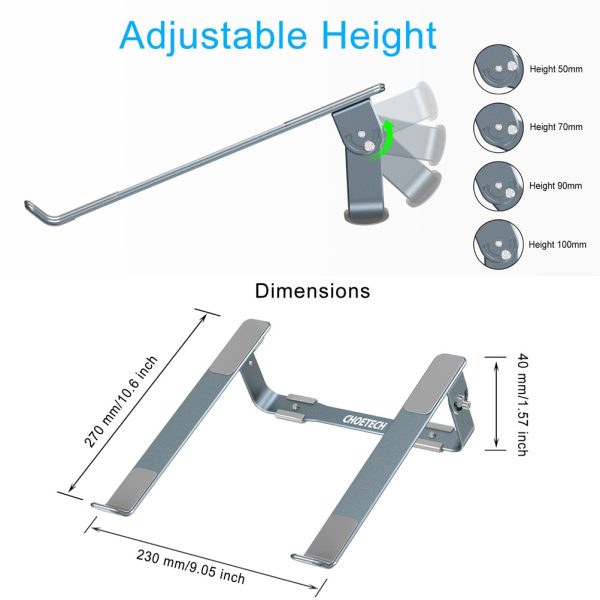 CHOETECH H033 Detachable Aluminum Cooling Laptop Stand Grey - Image 5