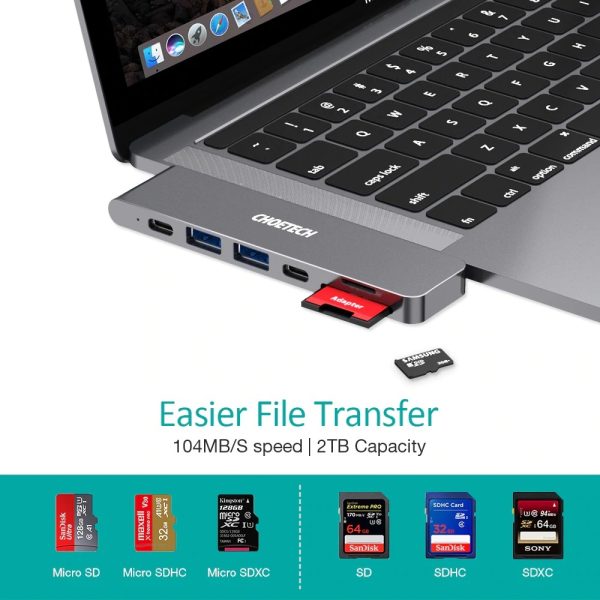 CHOETECH HUB-M14 USB-C  7 in 1 Expand Docking Station Hub for MacBook Pro - Image 4