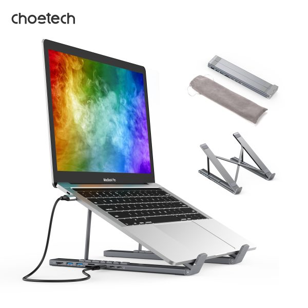 CHOETECH HUB-M48 7-in-1 Hub + Foldable Laptop stand USB-C to HDMI 4K/USB-A/TF&SD/USB-C with PD Charging - Image 3