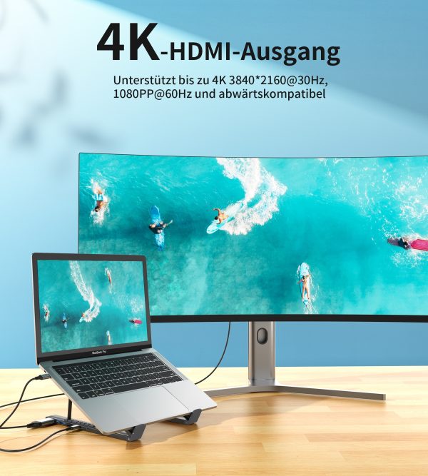 CHOETECH HUB-M48 7-in-1 Hub + Foldable Laptop stand USB-C to HDMI 4K/USB-A/TF&SD/USB-C with PD Charging - Image 4