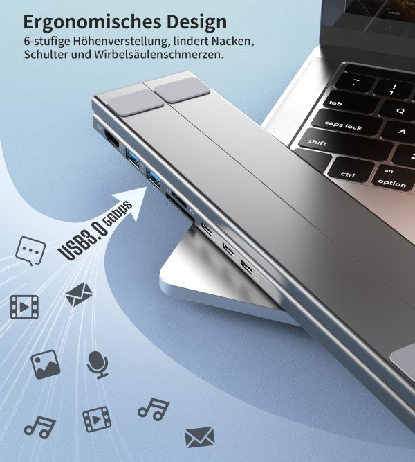 CHOETECH HUB-M48 7-in-1 Hub + Foldable Laptop stand USB-C to HDMI 4K/USB-A/TF&SD/USB-C with PD Charging - Image 5
