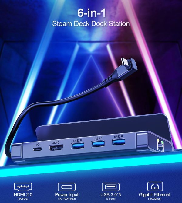 CHOETECH HUB-M50 6-in-1 USB-C 100W Aluminum Steam Deck Docking Station - Image 4