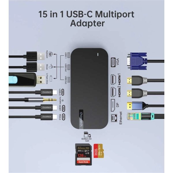 CHOETECH HUB-M52 15-in-1 Laptop USB-C Docking Station - Image 5