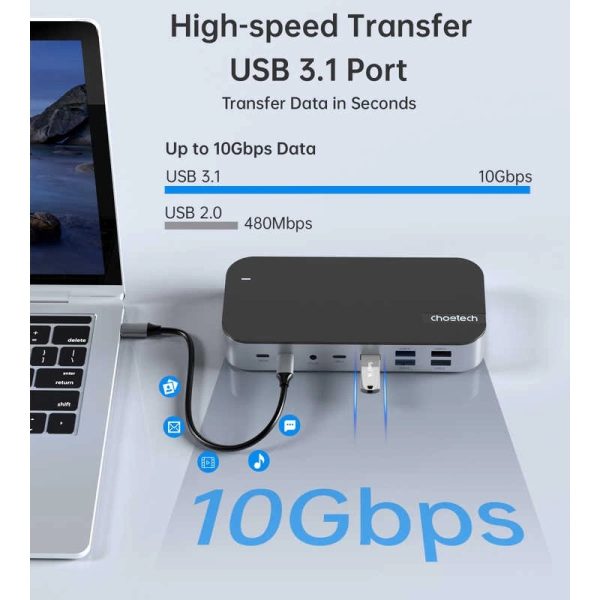 CHOETECH HUB-M52 15-in-1 Laptop USB-C Docking Station - Image 6