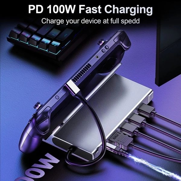 CHOETECH HUB-M77-GY PD100W 5-in-1 USB-C PD+HDMI+USB 3.0A/F+USB2.0 Steam Deck Docking Station - Image 6