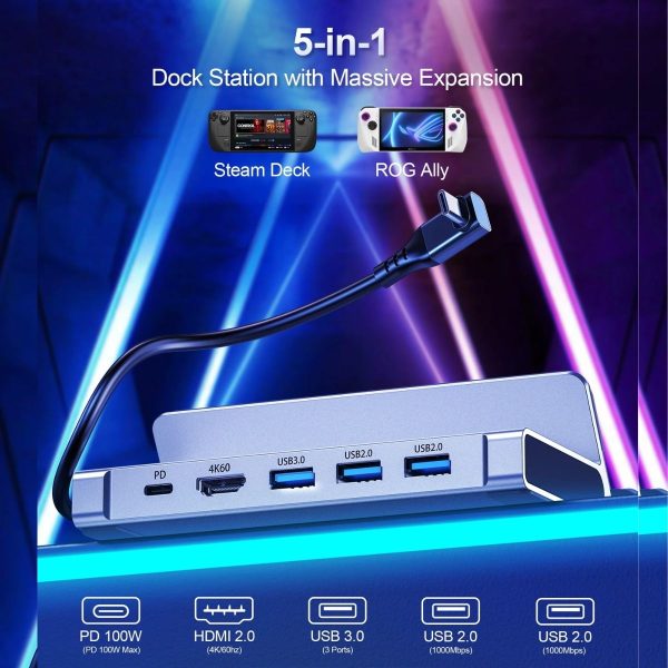 CHOETECH HUB-M77-GY PD100W 5-in-1 USB-C PD+HDMI+USB 3.0A/F+USB2.0 Steam Deck Docking Station - Image 8