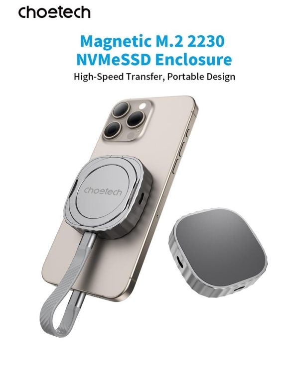 CHOETECH MSE001-GY Dual USB-C Port M.2 NVME 2230 Protocol SSD Enclosure with PD100W input Enclosure (Support 2TB Max) - Image 2