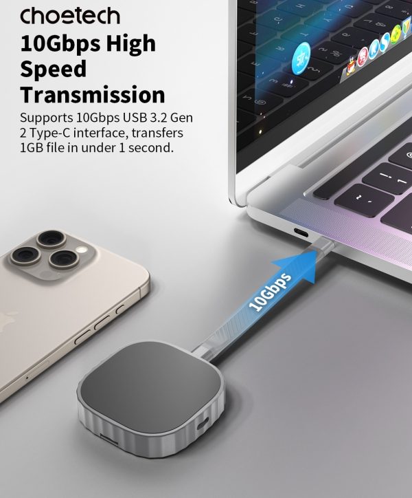 CHOETECH MSE001-GY Dual USB-C Port M.2 NVME 2230 Protocol SSD Enclosure with PD100W input Enclosure (Support 2TB Max) - Image 6