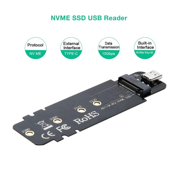 CHOETECH PC-HDE02 M.2 to USB SSD Reader (Enclosure only) Supports M-Key (PCI-E NVMe-based) - Image 2