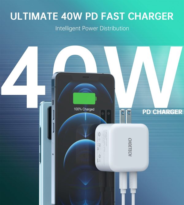 Choetech PD6009 40W Dual Fast USB C Charger 2-Port 20W PD 3.0 With Foldable Plug - Image 2