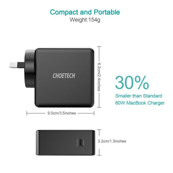 CHOETECH Q4004 60W PD 3.0 Type-C Fast Charging Foldable Adapter USB-C Charger - Image 4