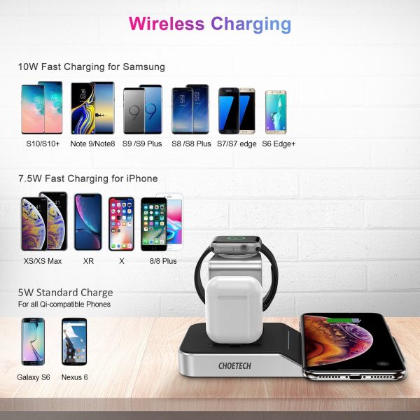 CHOETECH T316 4-in-1 Wireless Charging Station for iPhone/Apple Watch/iPod and all Qi Wireless Cell phones - Image 5