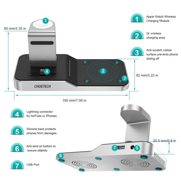 CHOETECH T316 4-in-1 Wireless Charging Station for iPhone/Apple Watch/iPod and all Qi Wireless Cell phones - Image 6