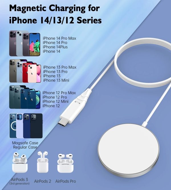 CHOETECH T518-PK Magnetic Wireless Charger for all Qi Cell Phone & iPhones 12/13/14/15 (Pink) - Image 5