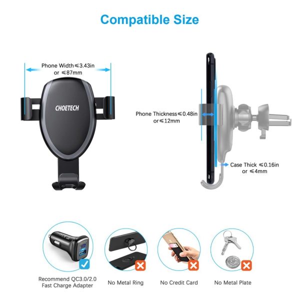 CHOETECH T536-S Fast Wireless Charging Car Mount Phone Holder - Image 4