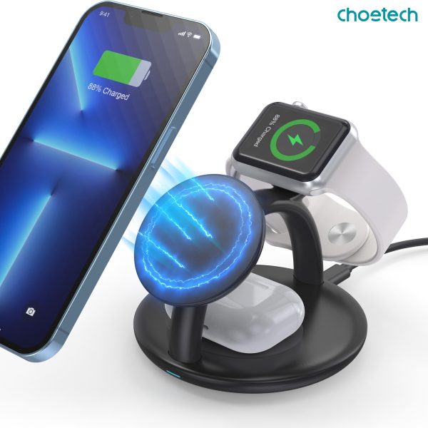 CHOETECH T587-F 3-in-1 Magnetic Wireless Charger Station for iPhone 12/13/14/AirPods Pro/iWatch - Image 3