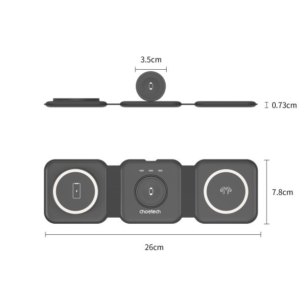 CHOETECH T588-F-BK 3-in-1 Foldable Fast Wireless Charger for Phone/Watch/Earphone - Image 2