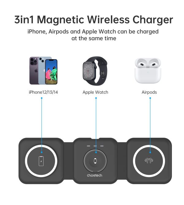 CHOETECH T588-F-BK 3-in-1 Foldable Fast Wireless Charger for Phone/Watch/Earphone - Image 4