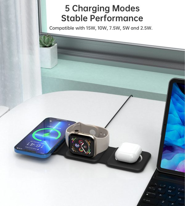 CHOETECH T588-F-BK 3-in-1 Foldable Fast Wireless Charger for Phone/Watch/Earphone - Image 9