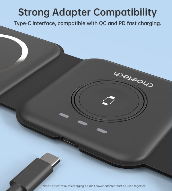 CHOETECH T588-F-BK 3-in-1 Foldable Fast Wireless Charger for Phone/Watch/Earphone - Image 10