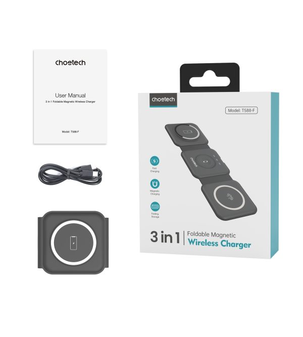 CHOETECH T588-F-BK 3-in-1 Foldable Fast Wireless Charger for Phone/Watch/Earphone - Image 11